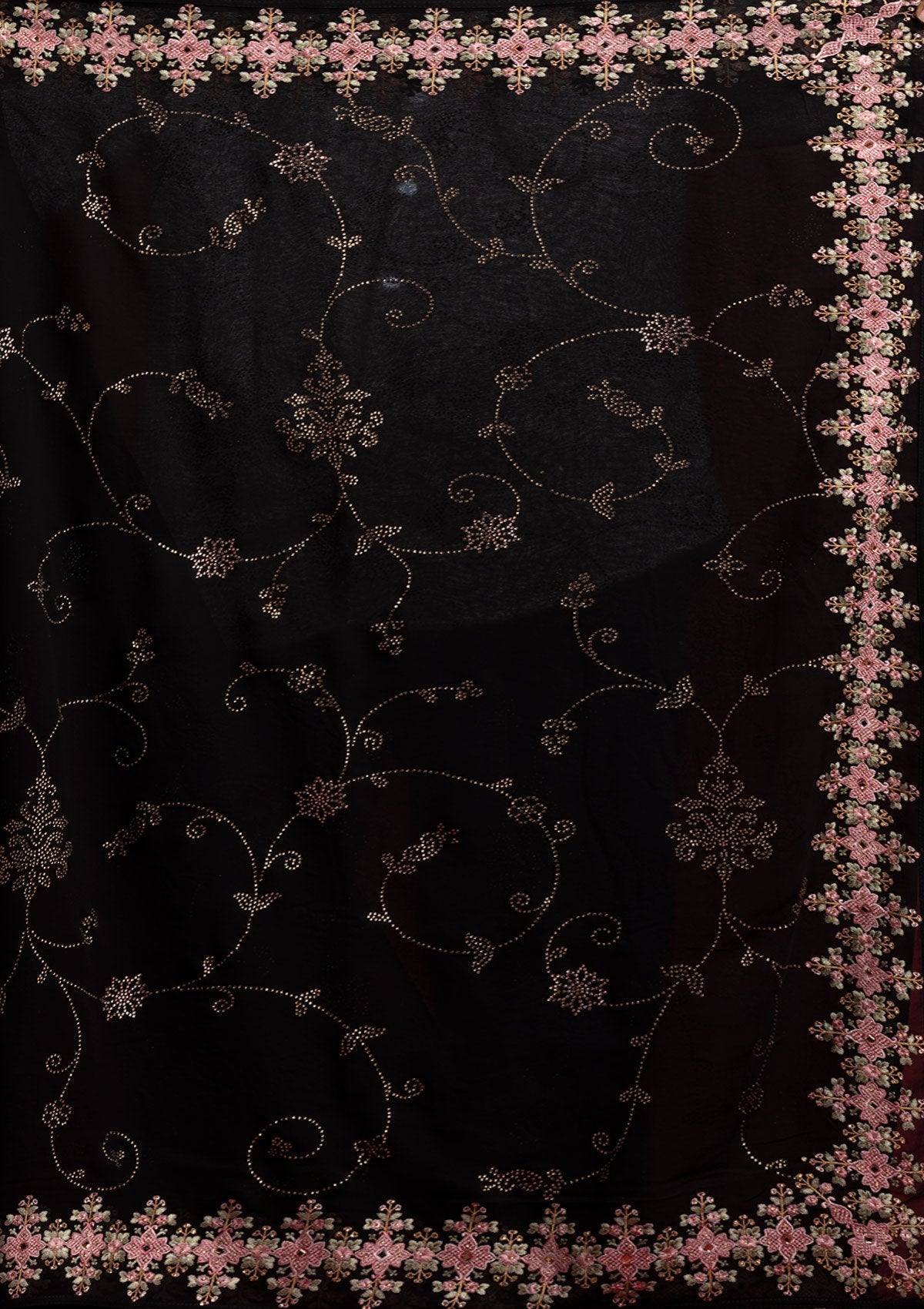 Black Swarovski Georgette Designer Saree - koskii