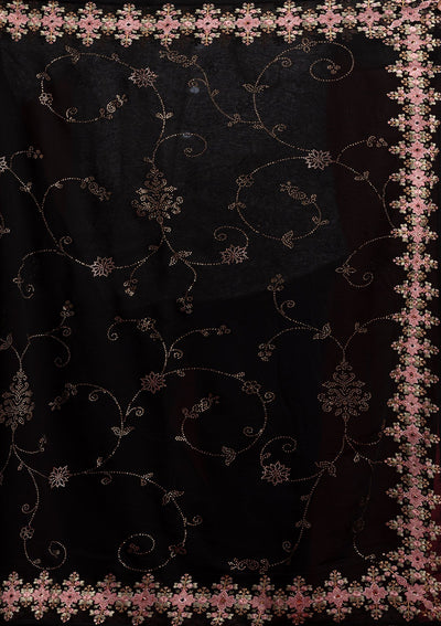Black Swarovski Georgette Designer Saree - koskii