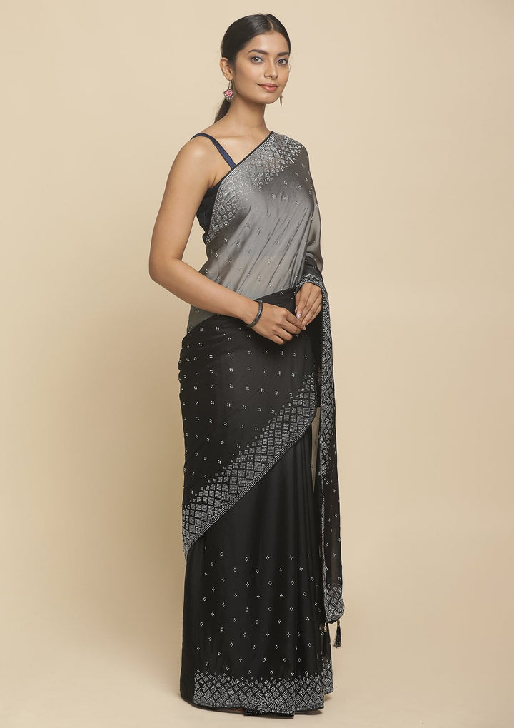Black Swarovski  Satin Designer Saree - koskii