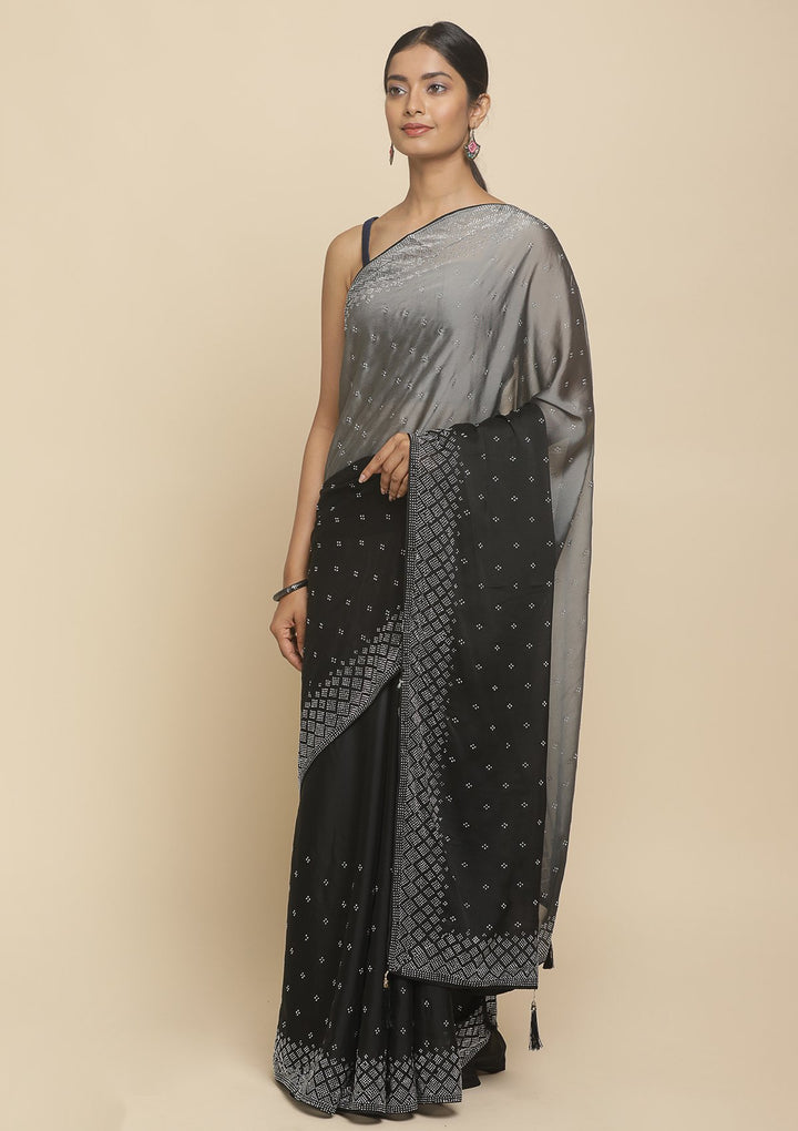 Black Swarovski  Satin Designer Saree - koskii