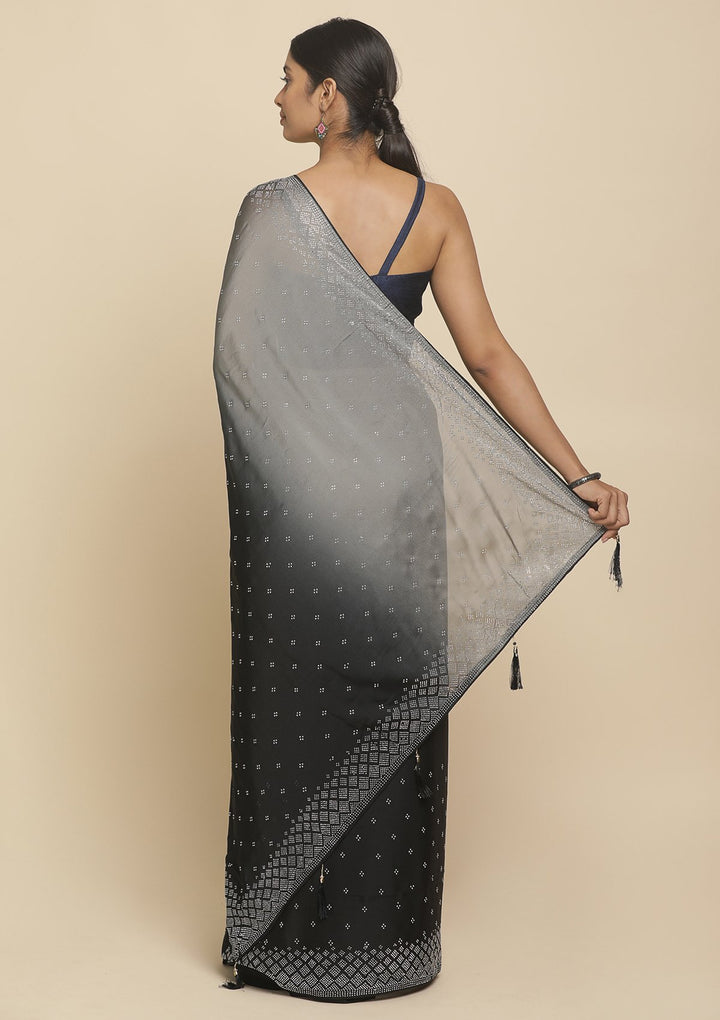 Black Swarovski  Satin Designer Saree - koskii