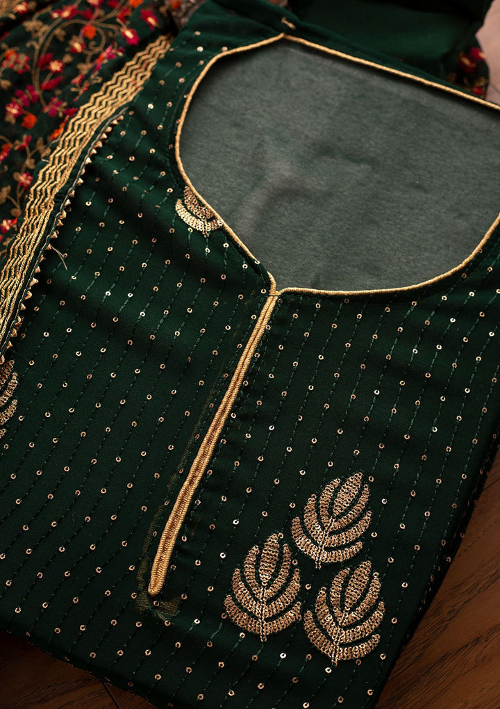 Bottle Green Sequins Georgette Designer Semi-Stitched Salwar Suit - koskii