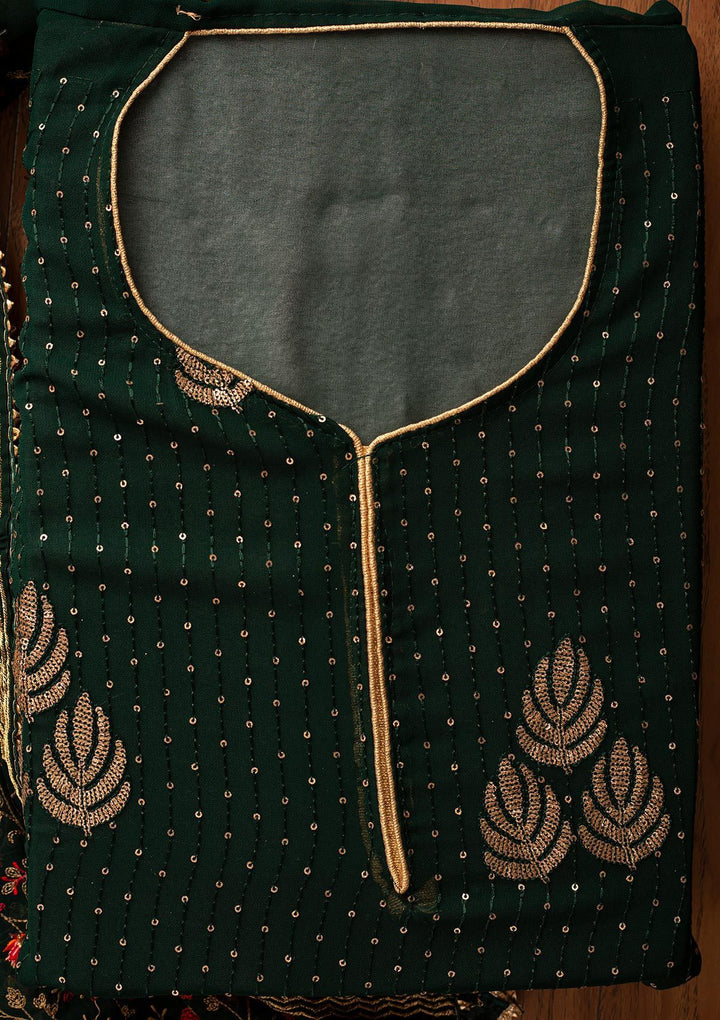 Bottle Green Sequins Georgette Designer Semi-Stitched Salwar Suit - koskii