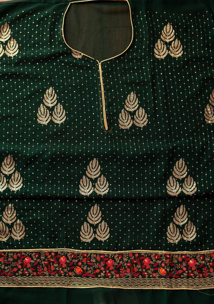 Bottle Green Sequins Georgette Designer Semi-Stitched Salwar Suit - koskii