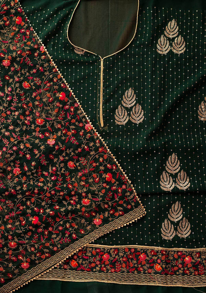 Bottle Green Sequins Georgette Designer Semi-Stitched Salwar Suit - koskii