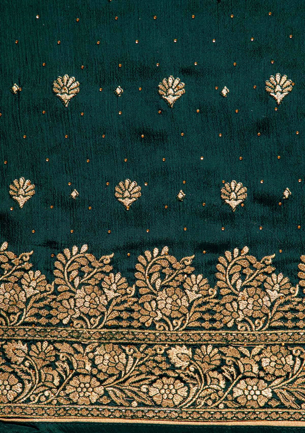 Bottle Green Zariwork Semi Crepe Designer Unstitched Salwar Suit - koskii
