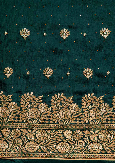 Bottle Green Zariwork Semi Crepe Designer Unstitched Salwar Suit - koskii