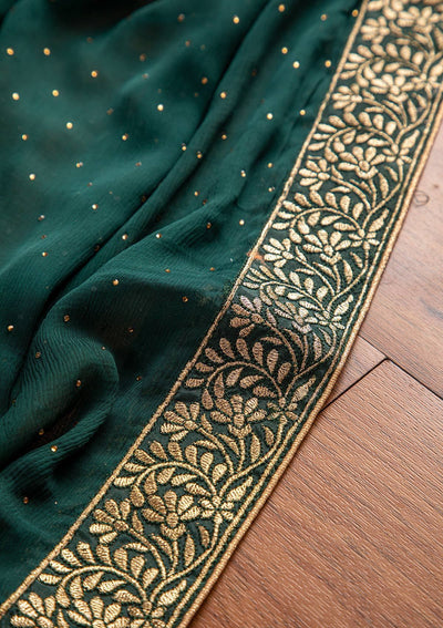 Bottle Green Zariwork Semi Crepe Designer Unstitched Salwar Suit - koskii