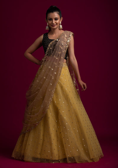 Brown Sequins Net Designer Dupatta - koskii