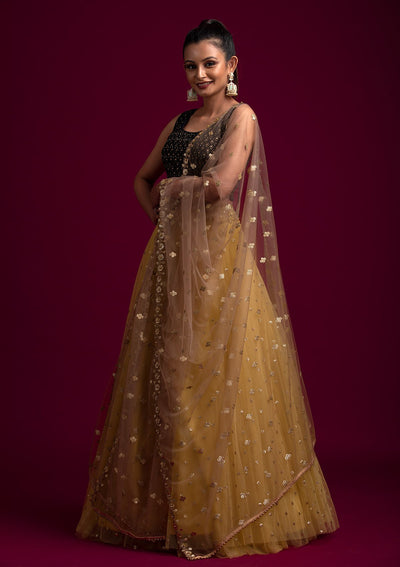 Brown Sequins Net Designer Dupatta - koskii