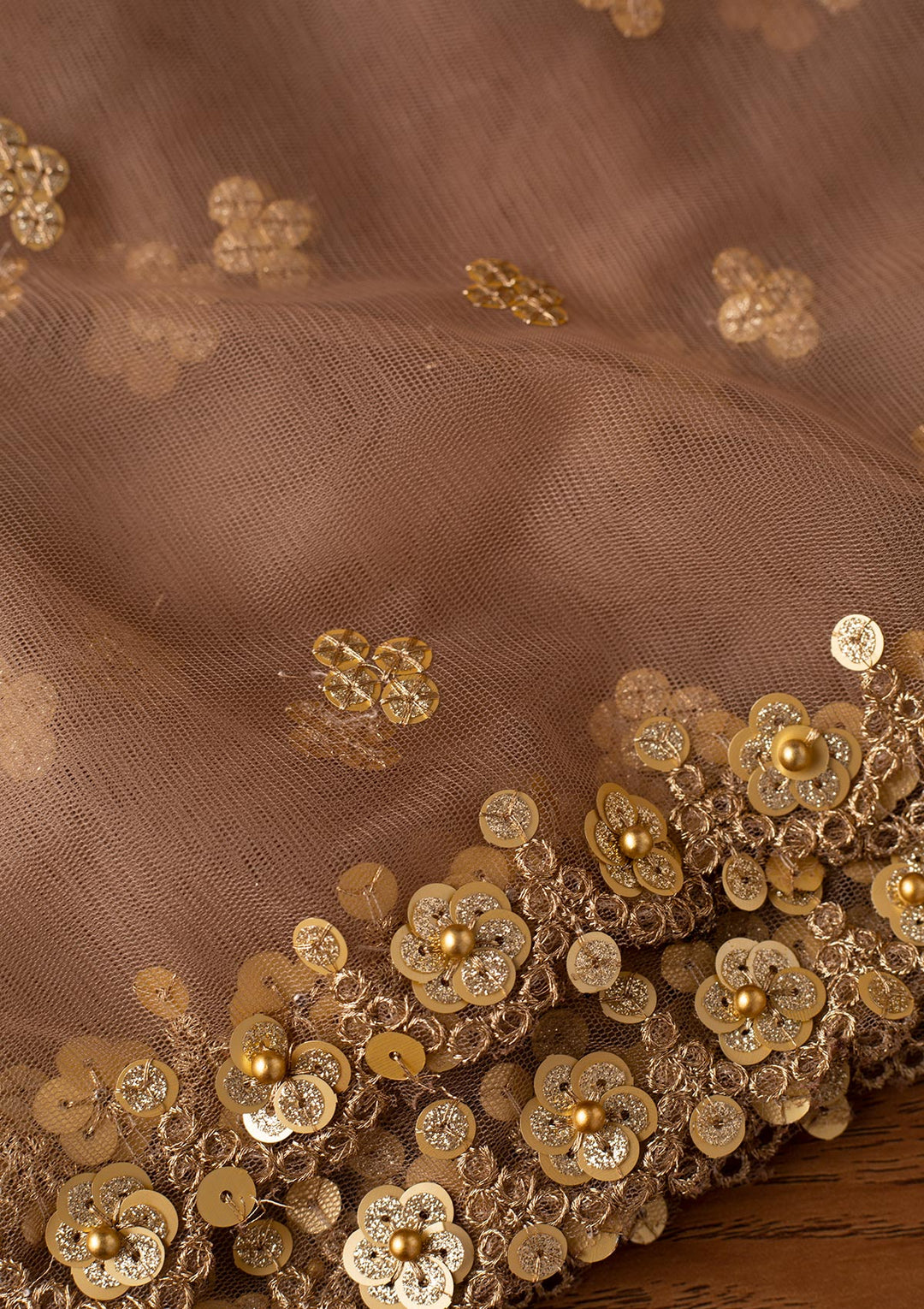 Brown Sequins Net Designer Dupatta - koskii
