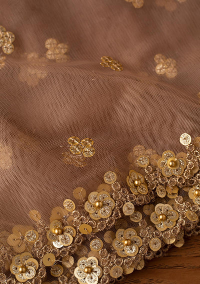 Brown Sequins Net Designer Dupatta - koskii