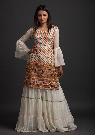 Cream Sequins Georgette Designer Salwar Suit - koskii