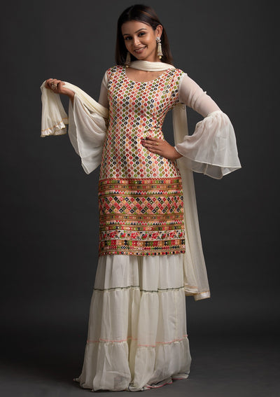 Cream Sequins Georgette Designer Salwar Suit - koskii