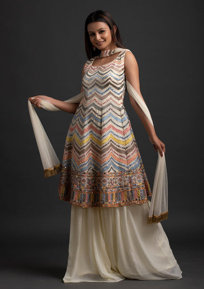 Cream Sequins Georgette Designer Salwar Suit - koskii