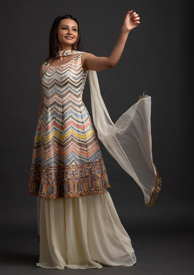 Cream Sequins Georgette Designer Salwar Suit - koskii