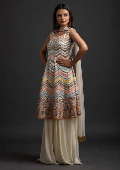 Cream Sequins Georgette Designer Salwar Suit - koskii