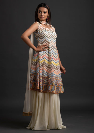 Cream Sequins Georgette Designer Salwar Suit - koskii