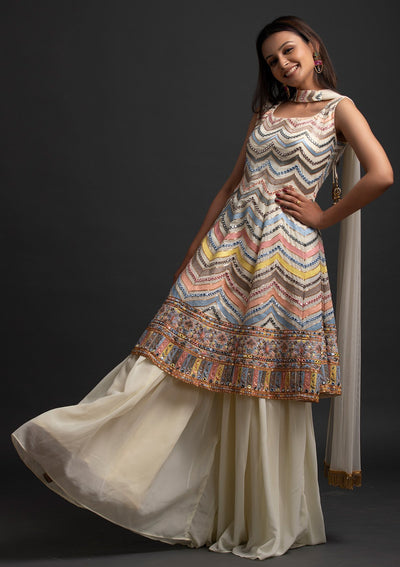Cream Sequins Georgette Designer Salwar Suit - koskii