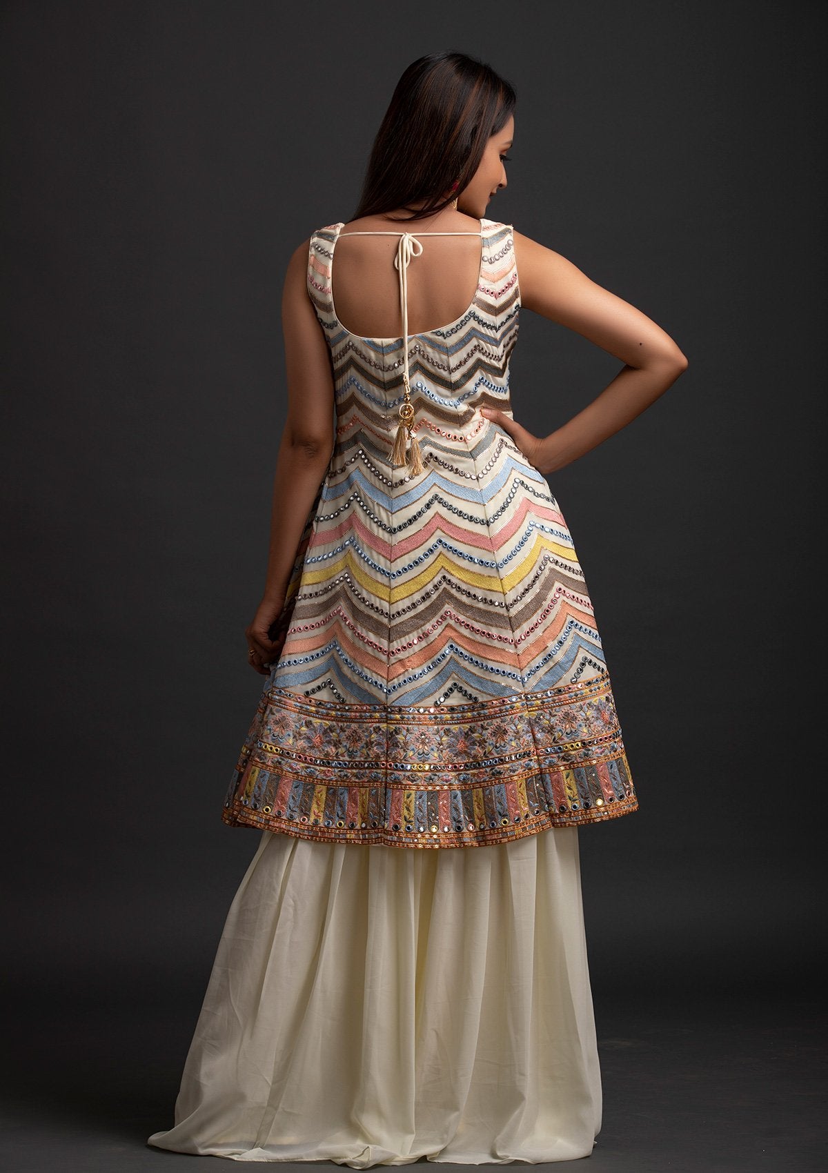 Cream Sequins Georgette Designer Salwar Suit - koskii