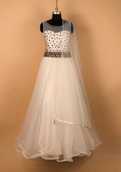 Cream Stonework Net Designer Gown - koskii