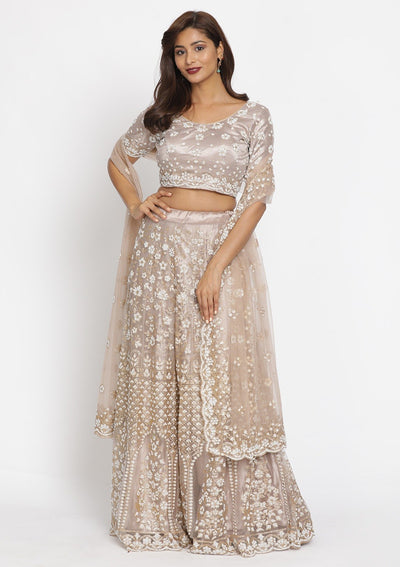 Gold Cutdana Net Designer Semi-Stitched Lehenga - koskii