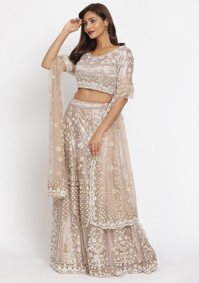 Gold Cutdana Net Designer Semi-Stitched Lehenga - koskii