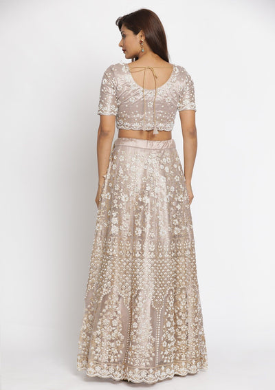 Gold Cutdana Net Designer Semi-Stitched Lehenga - koskii