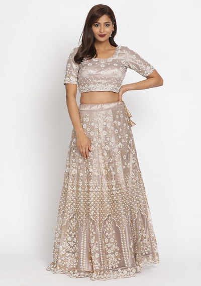 Gold Cutdana Net Designer Semi-Stitched Lehenga - koskii