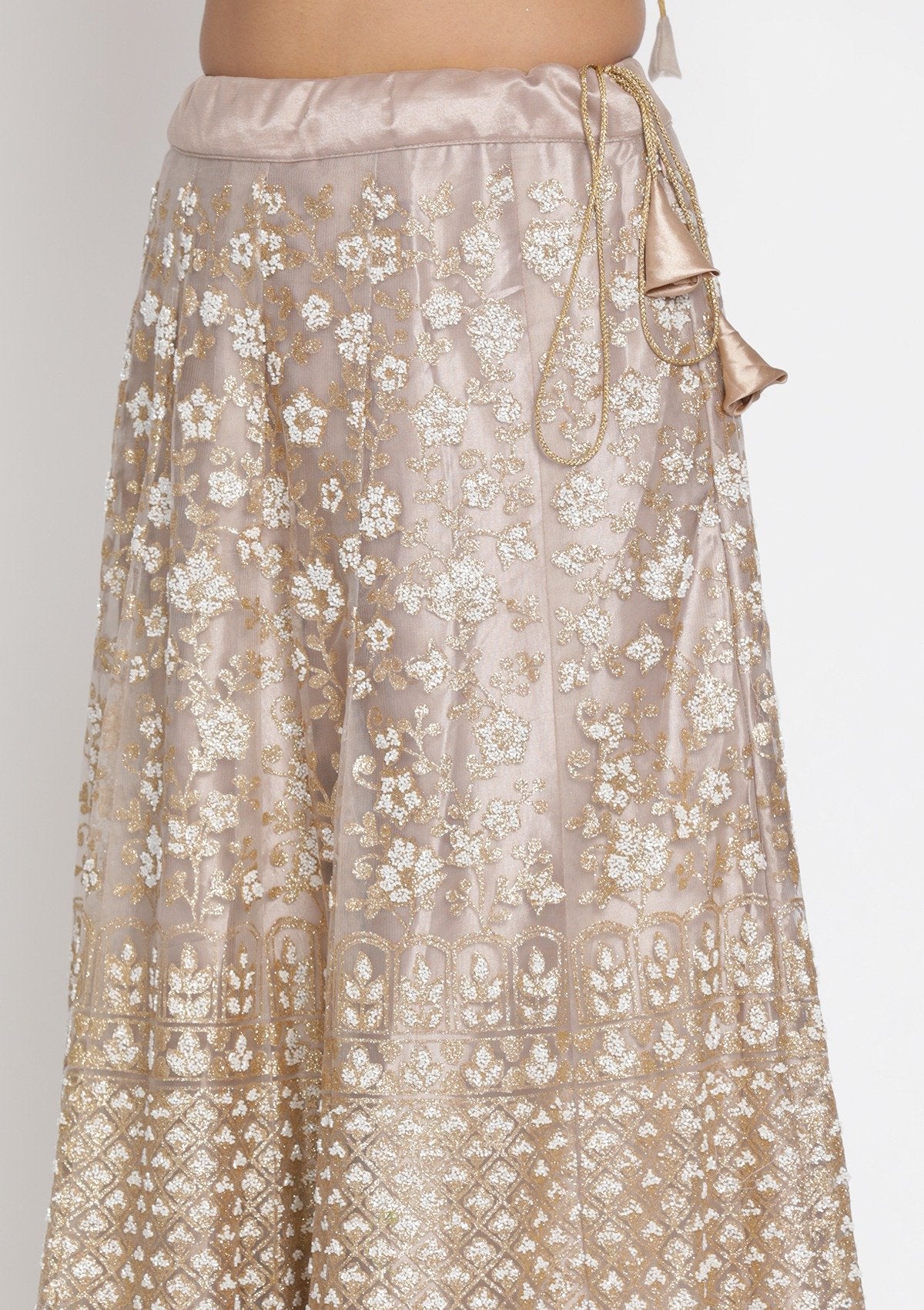 Gold Cutdana Net Designer Semi-Stitched Lehenga - koskii