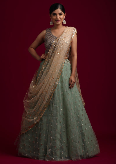 Gold Sequins Net Designer Dupatta - koskii