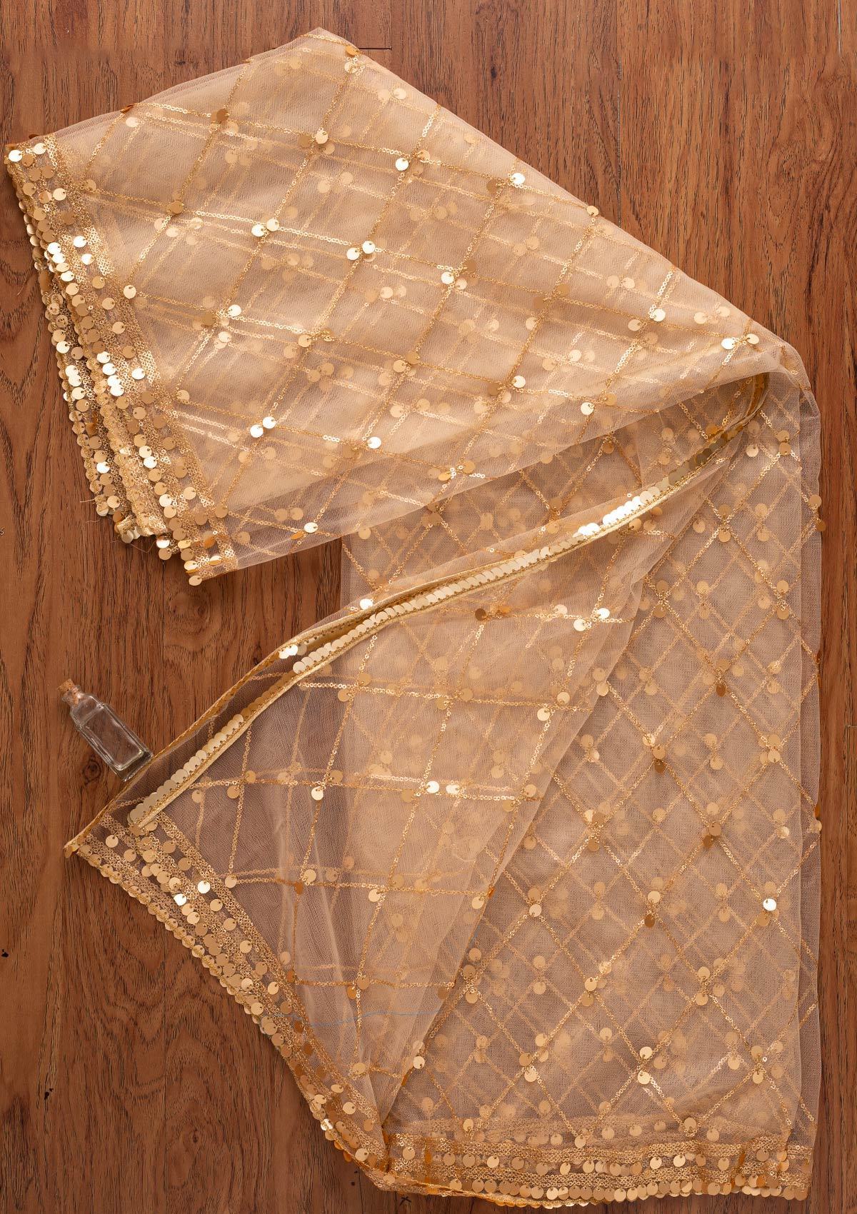 Gold Sequins Net Designer Dupatta - koskii