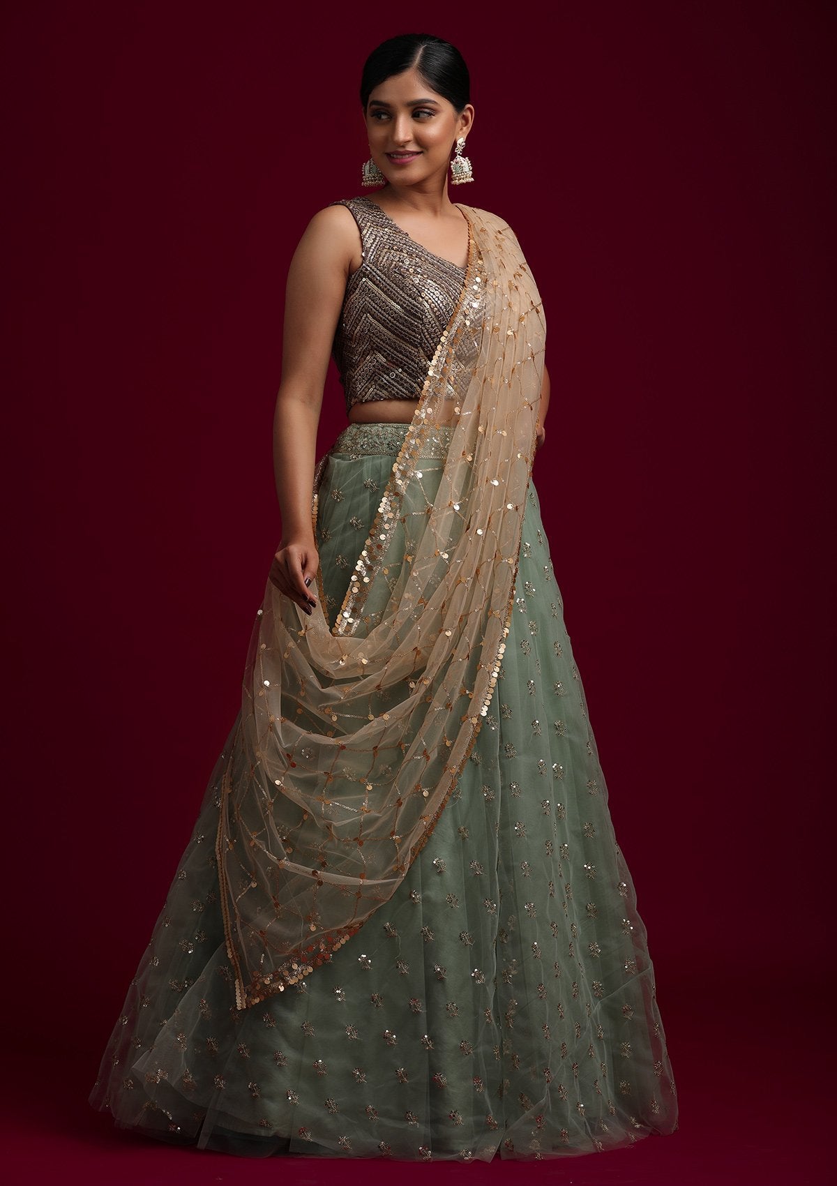 Gold Sequins Net Designer Dupatta - koskii