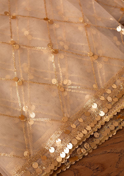Gold Sequins Net Designer Dupatta - koskii