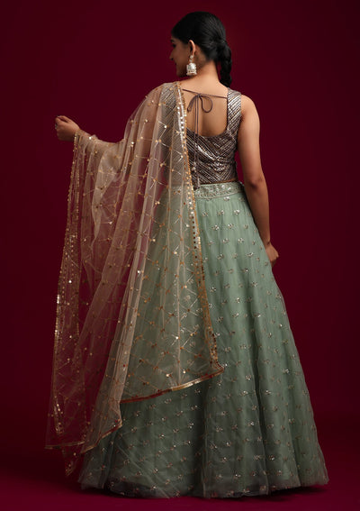 Gold Sequins Net Designer Dupatta - koskii