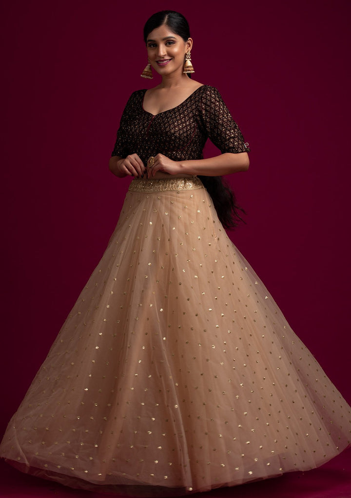 Gold Sequins Net Designer Skirt - koskii