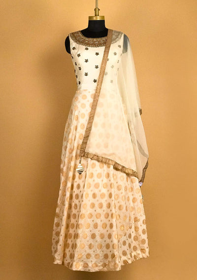 Gold Stonework Art Silk Designer Gown - koskii