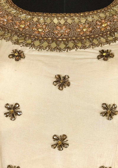Gold Stonework Art Silk Designer Gown - koskii