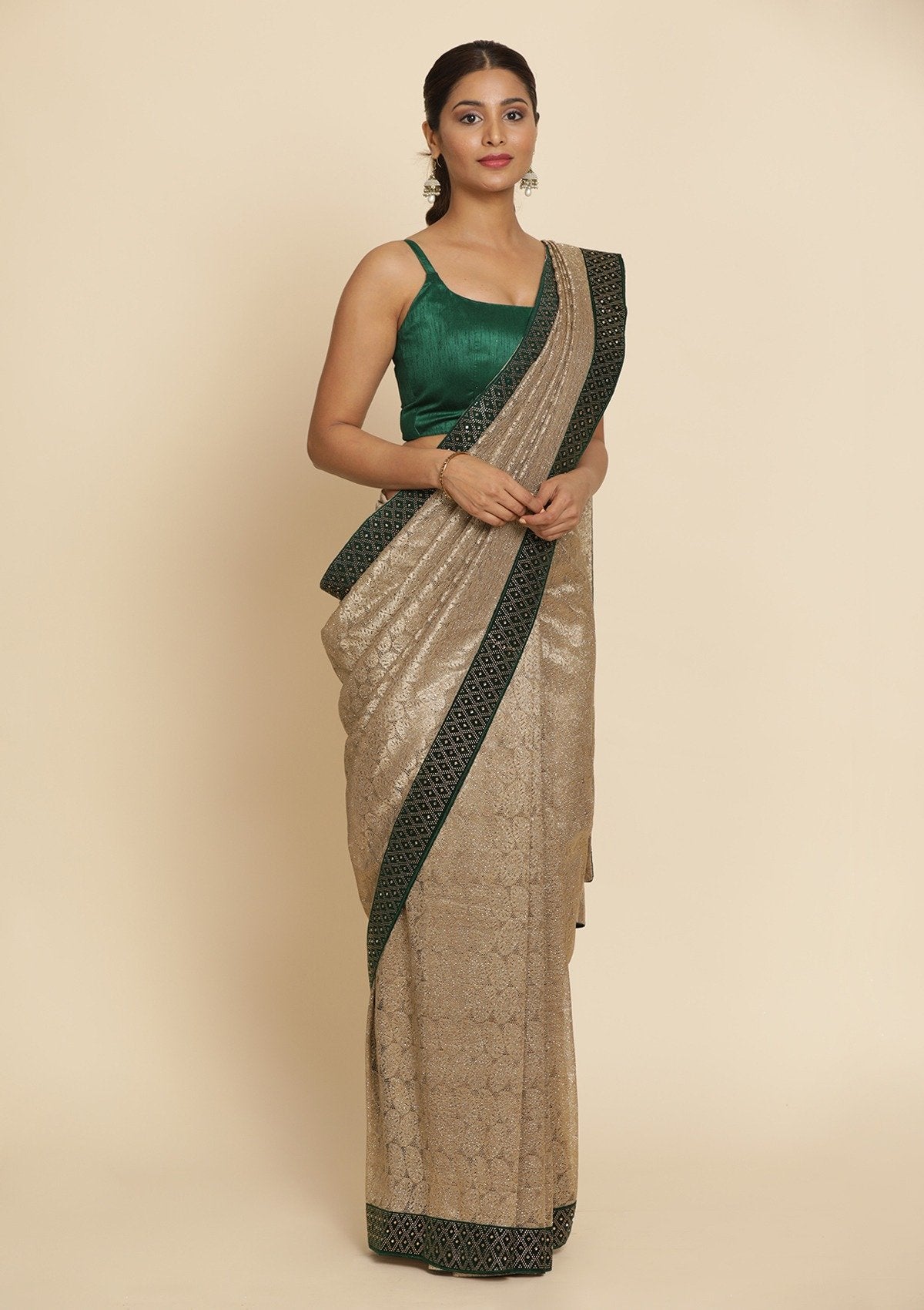Gold Swarovski Net Designer Saree - koskii