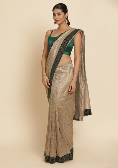 Gold Swarovski Net Designer Saree - koskii