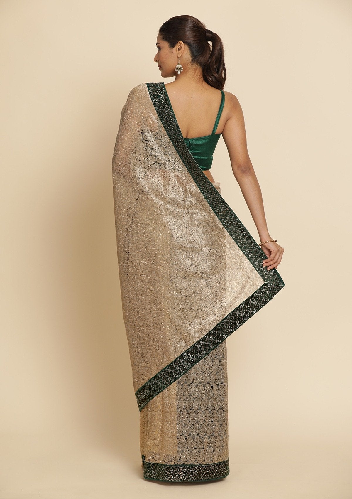 Gold Swarovski Net Designer Saree - koskii