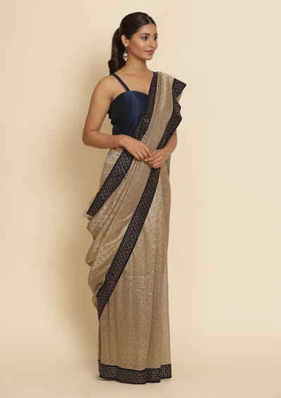 Gold Swarovski Net Designer Saree - koskii