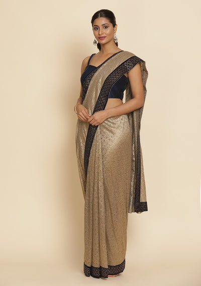 Gold Swarovski Net Designer Saree - koskii
