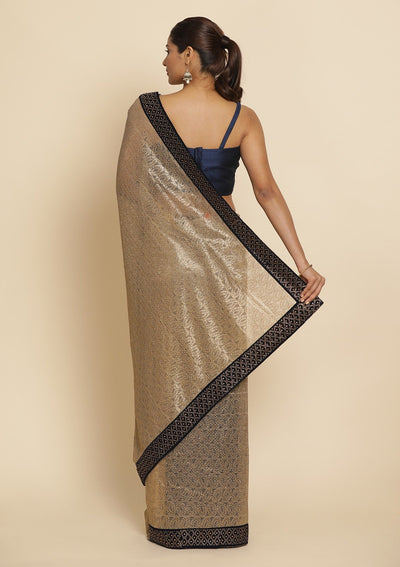 Gold Swarovski Net Designer Saree - koskii