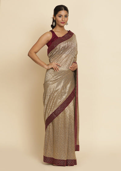 Gold Swarovski Net Designer Saree - koskii