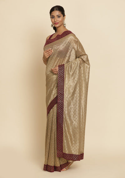 Gold Swarovski Net Designer Saree - koskii