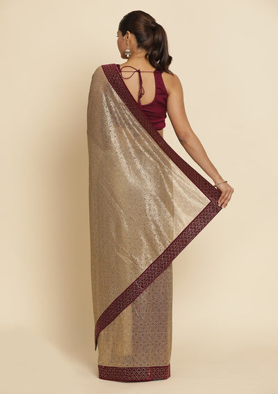 Gold Swarovski Net Designer Saree - koskii