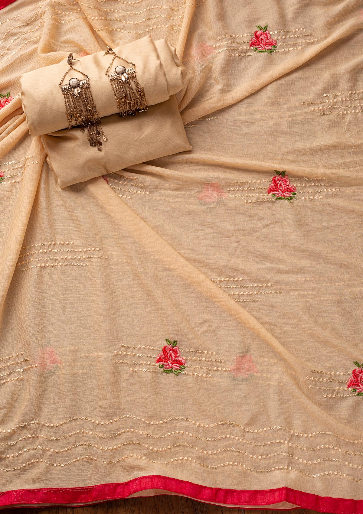 Gold Threadwork Chanderi Designer Unstitched Salwar Suit - koskii