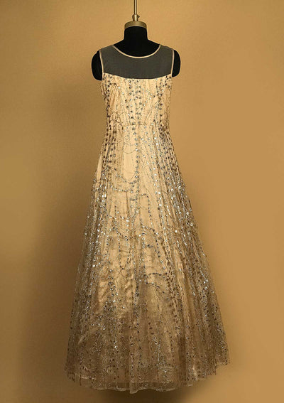 Gold Zardosi Net Designer Gown - koskii