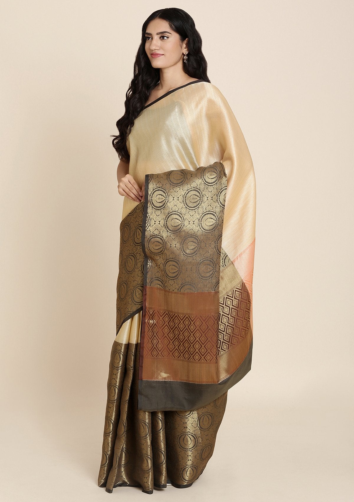 Gold Zariwork Art Silk Designer Saree - koskii